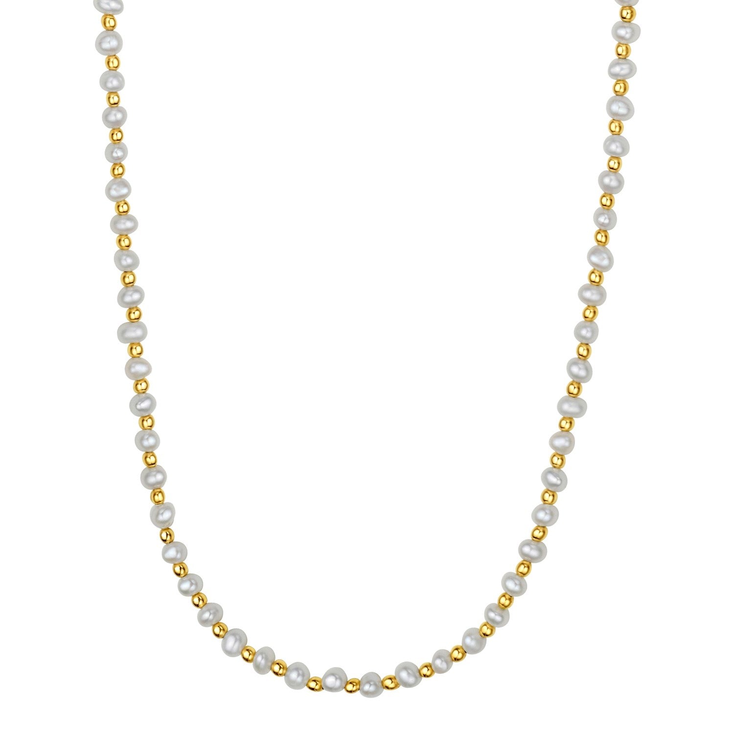 Pearl and Gold Alternating Bead Necklace in 14K Yellow Gold