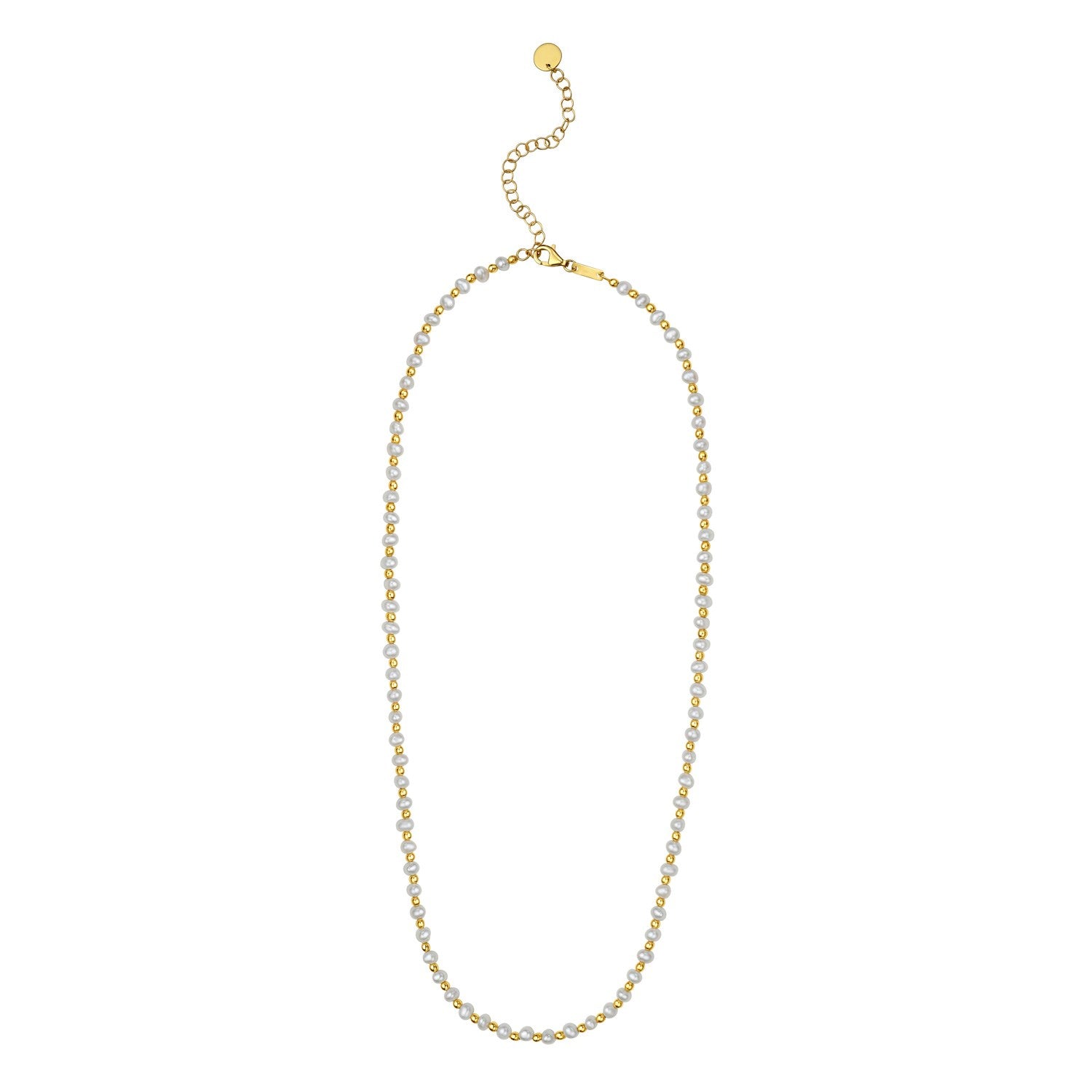 Pearl and Gold Alternating Bead Necklace in 14K Yellow Gold