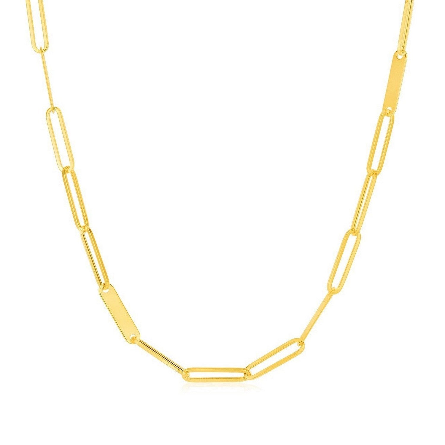 14k Yellow Gold Alternating Paperclip Chain Link and Gold Bar Necklace