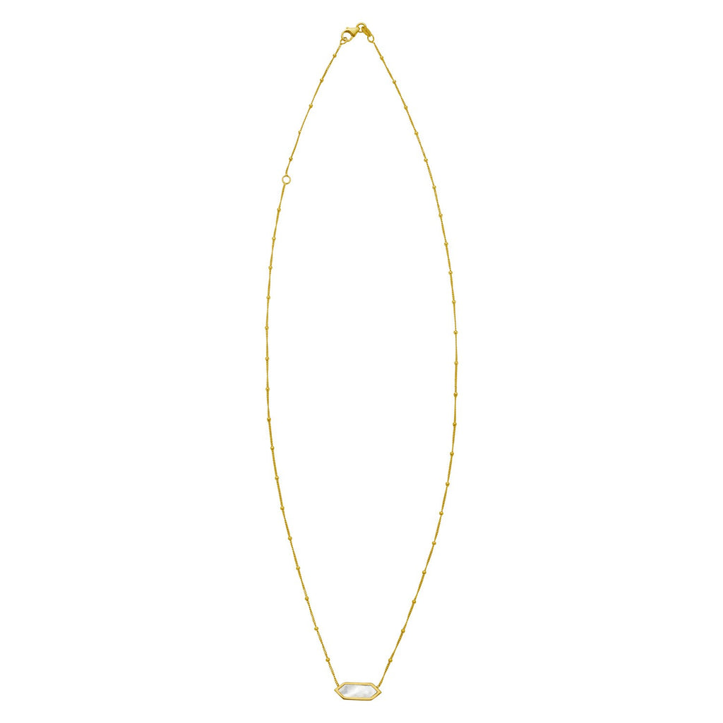 14K Yellow Gold Hexagon Mother Of Pearl Pendant Necklace