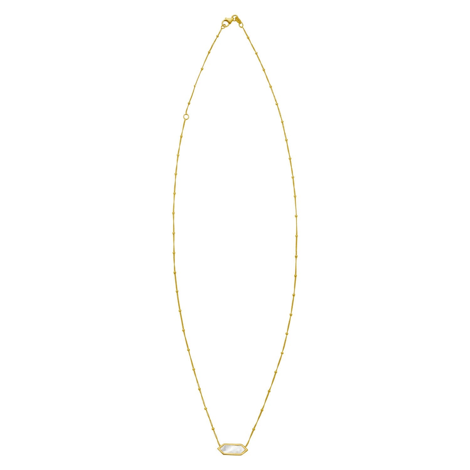 14K Yellow Gold Hexagon Mother Of Pearl Pendant Necklace