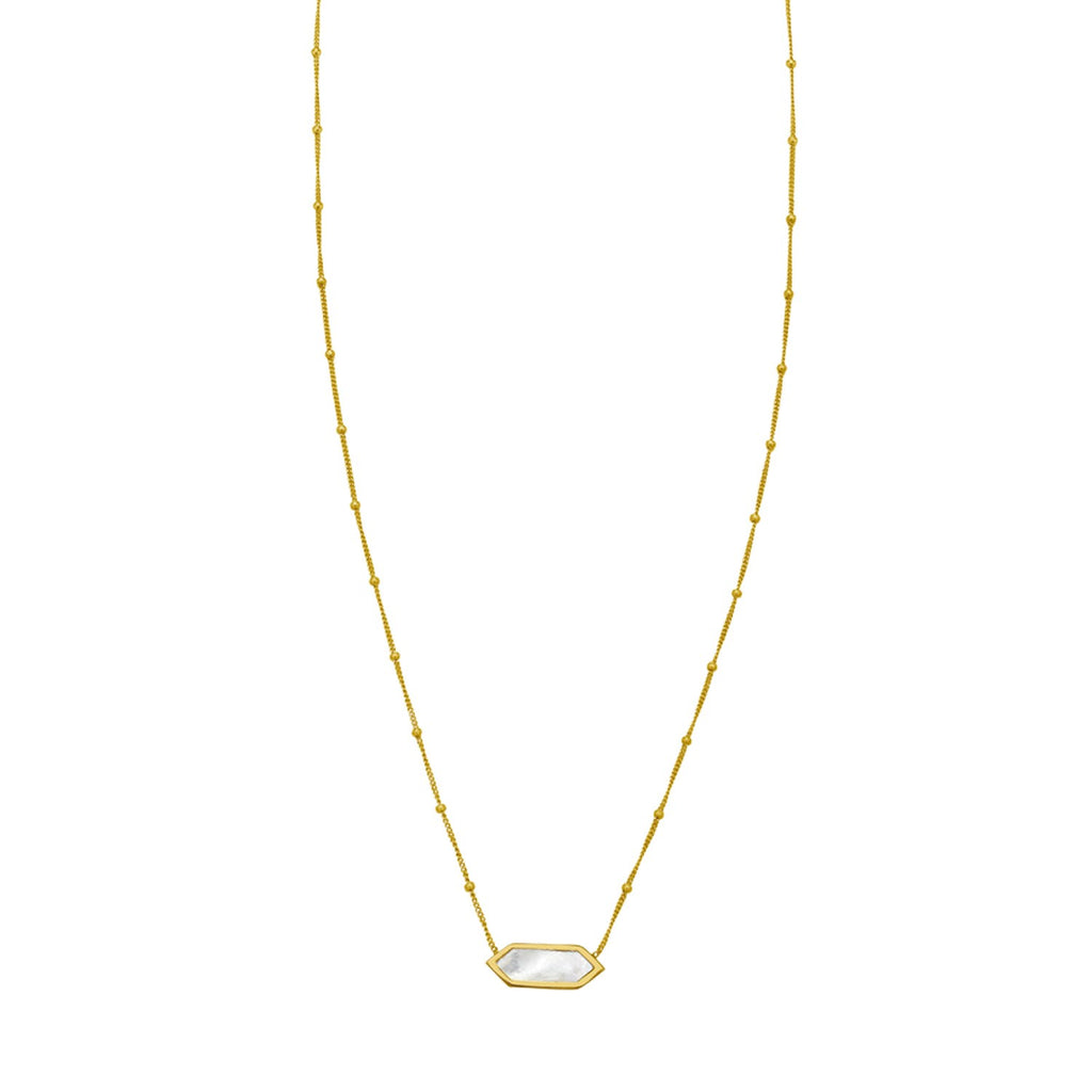 14K Yellow Gold Hexagon Mother Of Pearl Pendant Necklace