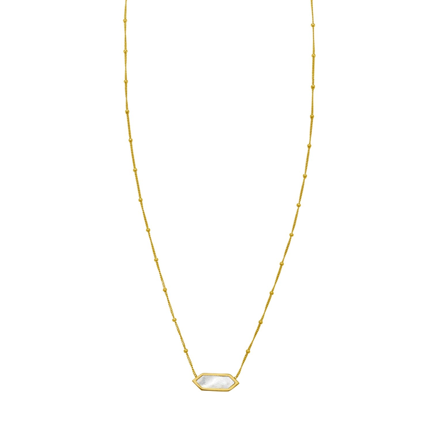 14K Yellow Gold Hexagon Mother Of Pearl Pendant Necklace