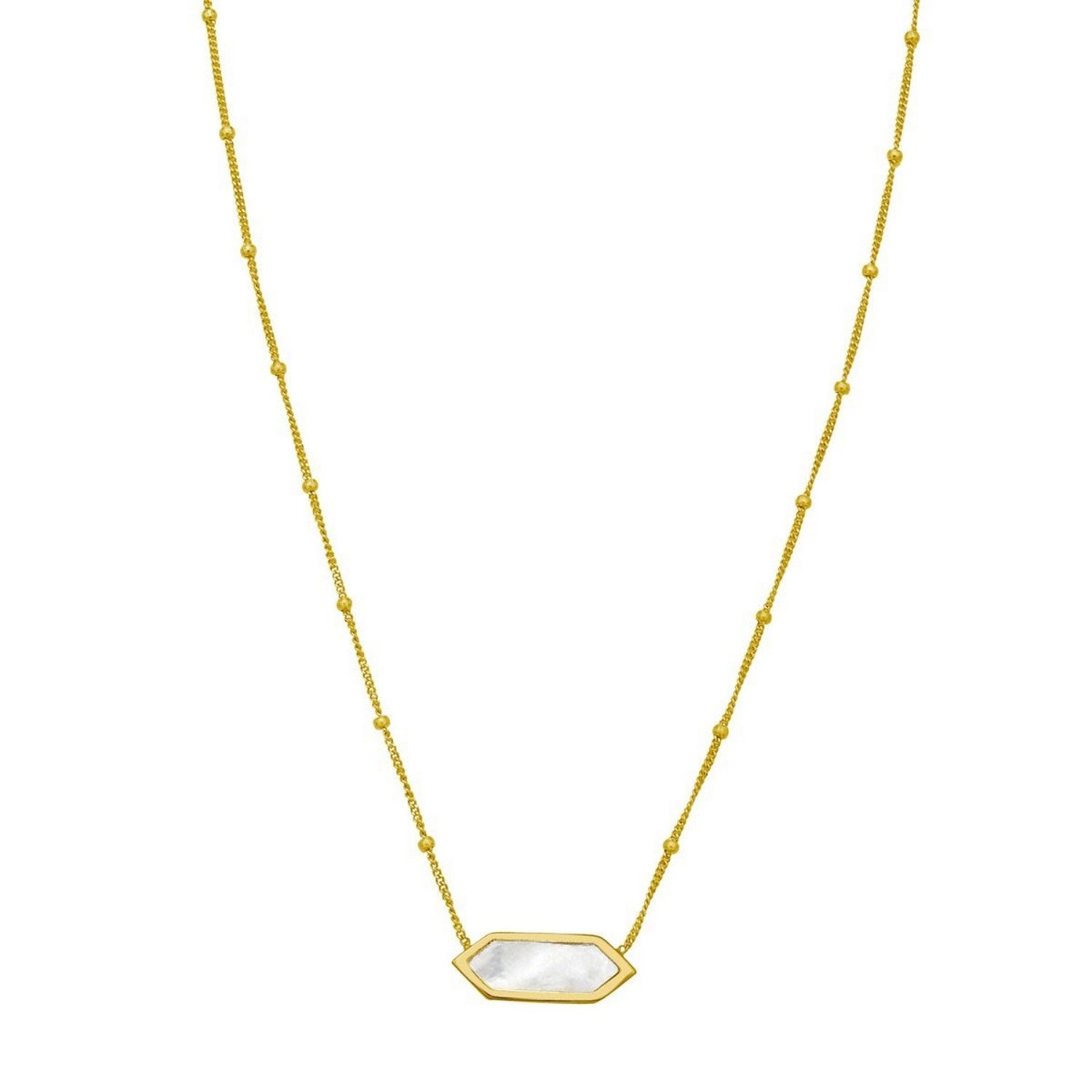 14K Yellow Gold Hexagon Mother Of Pearl Pendant Necklace