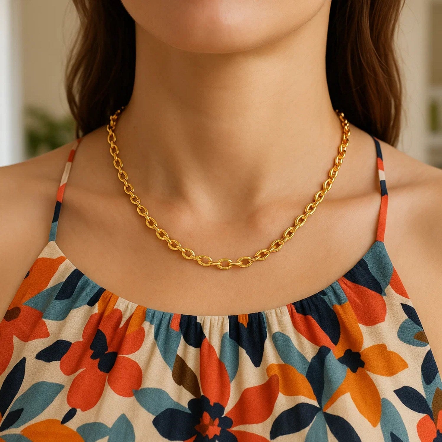 14K Yellow Gold Charm Link Cable Chain Necklace (3.30 mm)