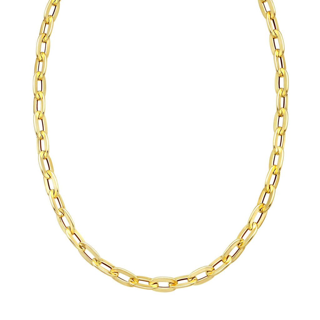 14K Yellow Gold Long Mirror Rolo Link Chain Necklace (7.30 mm)