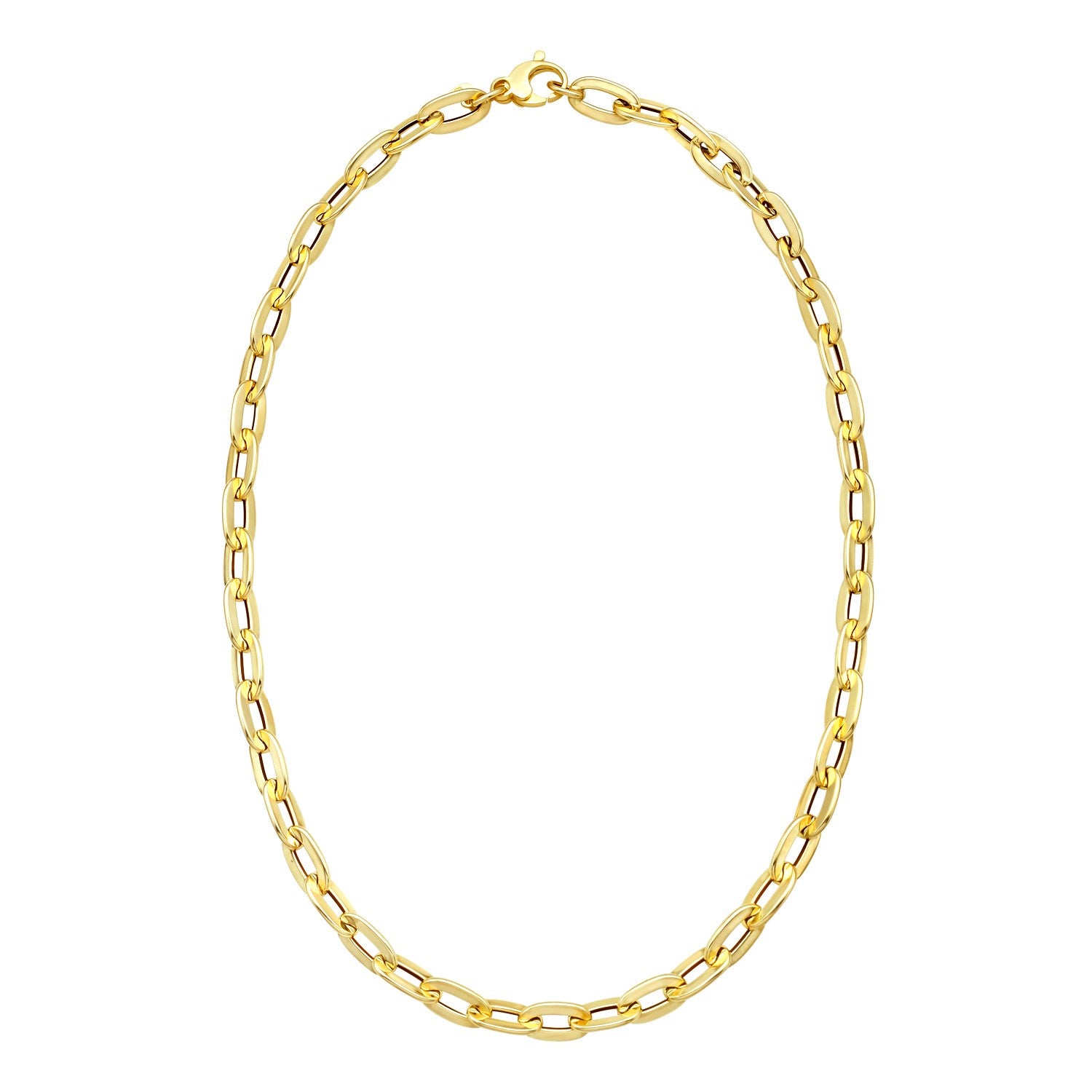 14K Yellow Gold Long Mirror Rolo Link Chain Necklace (7.30 mm)