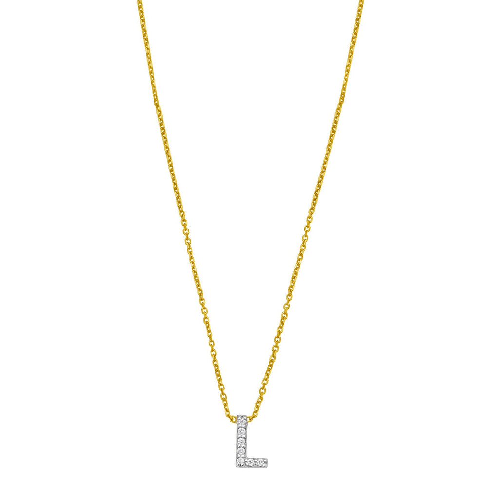 14K Yellow Gold Mini Diamond L Initial Pendant Necklace