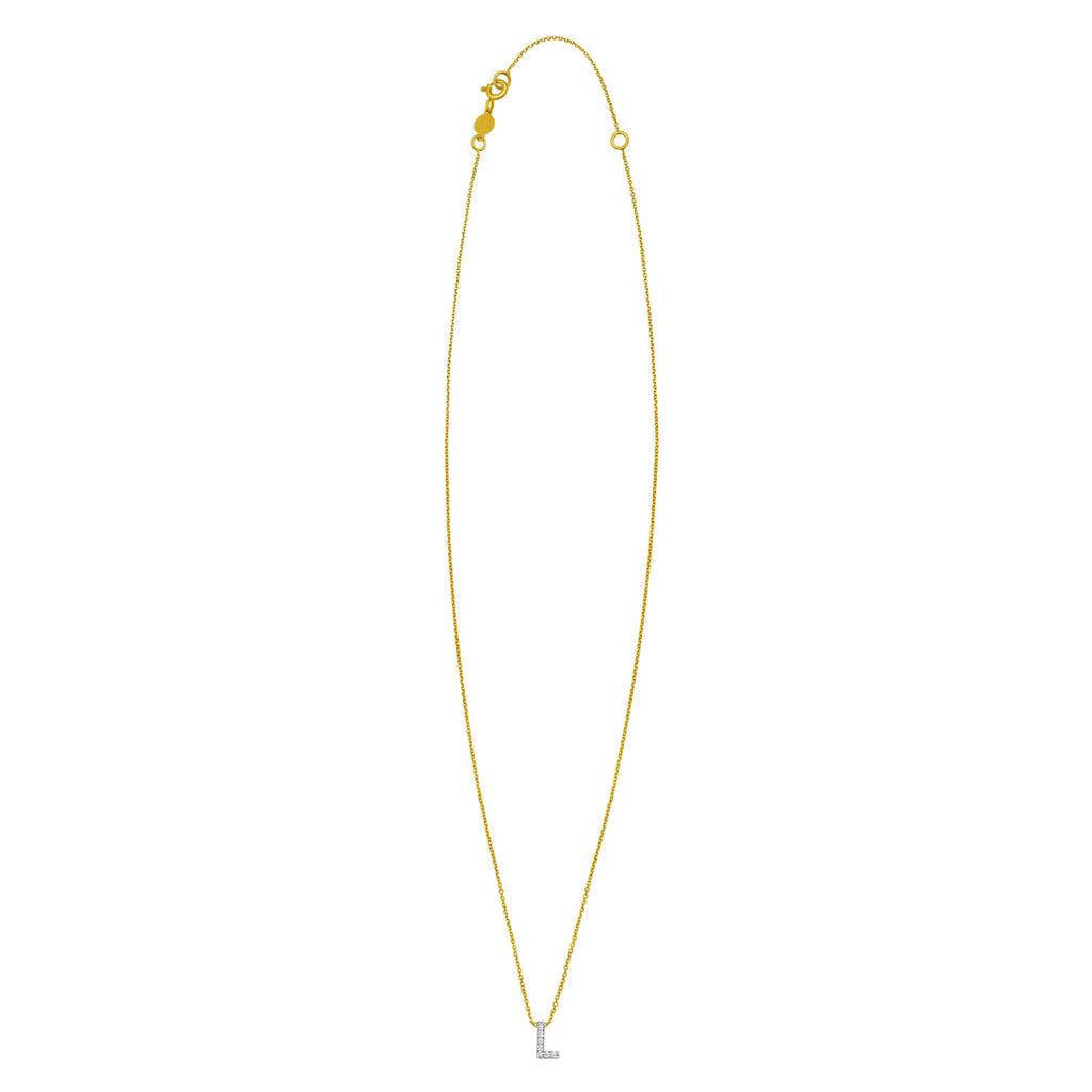14K Yellow Gold Mini Diamond L Initial Pendant Necklace