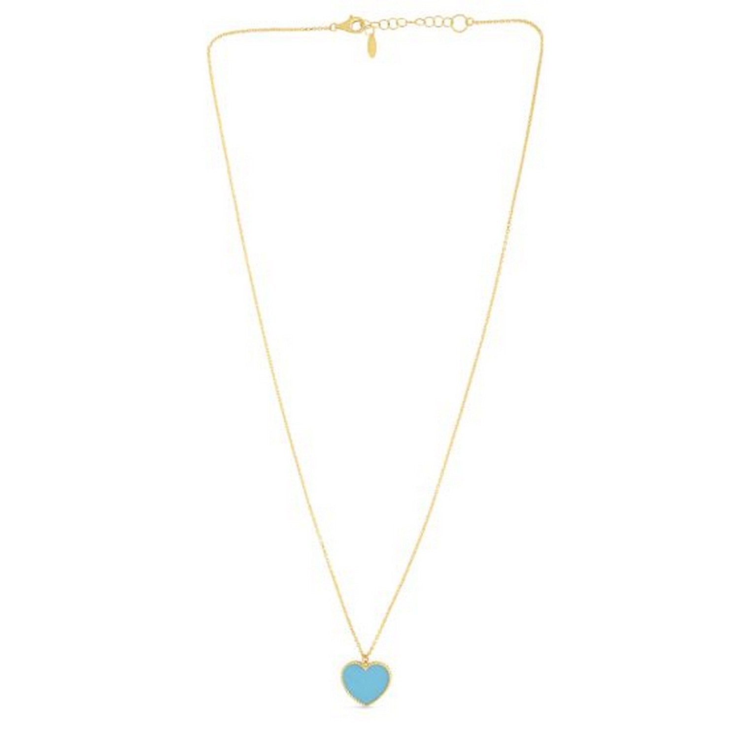 14k Yellow Gold High Polish Heart Turquoise Paste Necklace