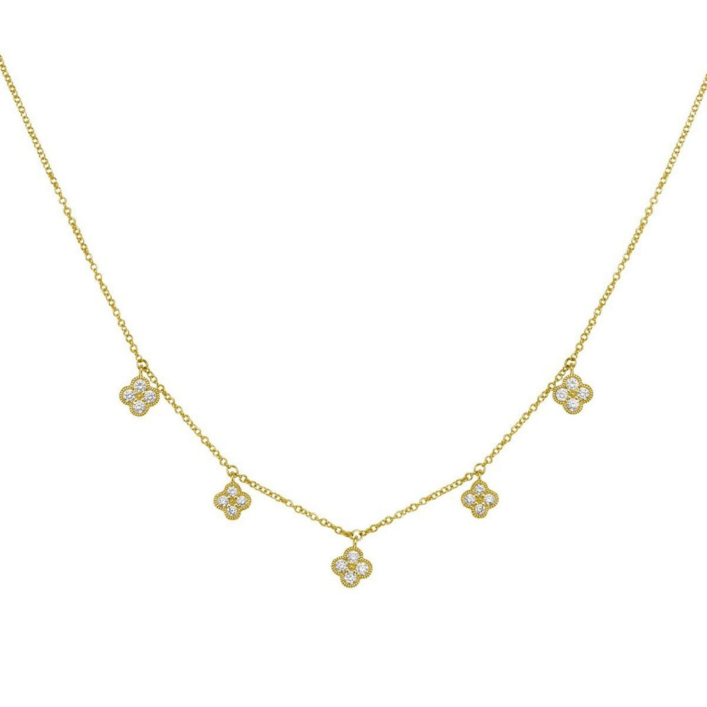 14K Yellow Gold Diamond Flower Necklace