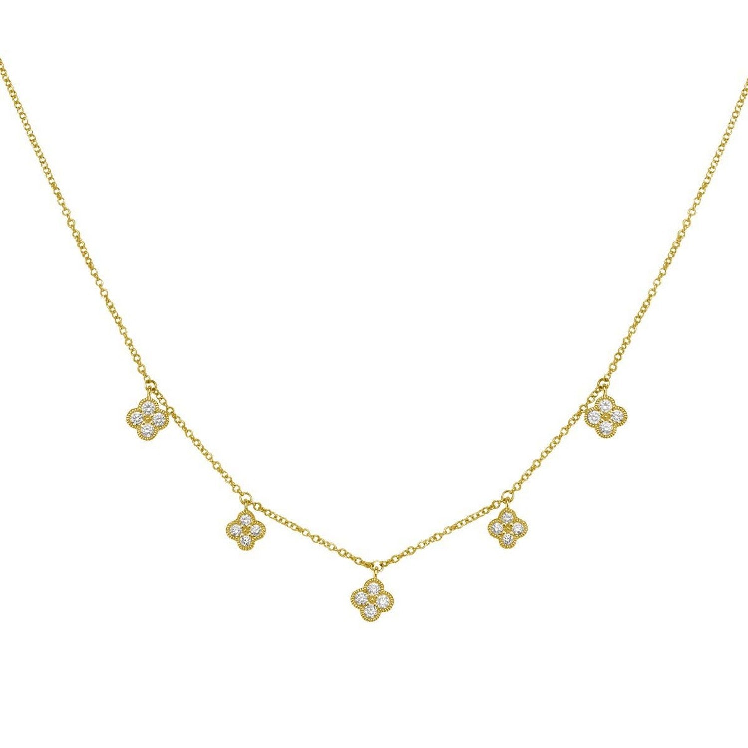 14K Yellow Gold Diamond Flower Necklace