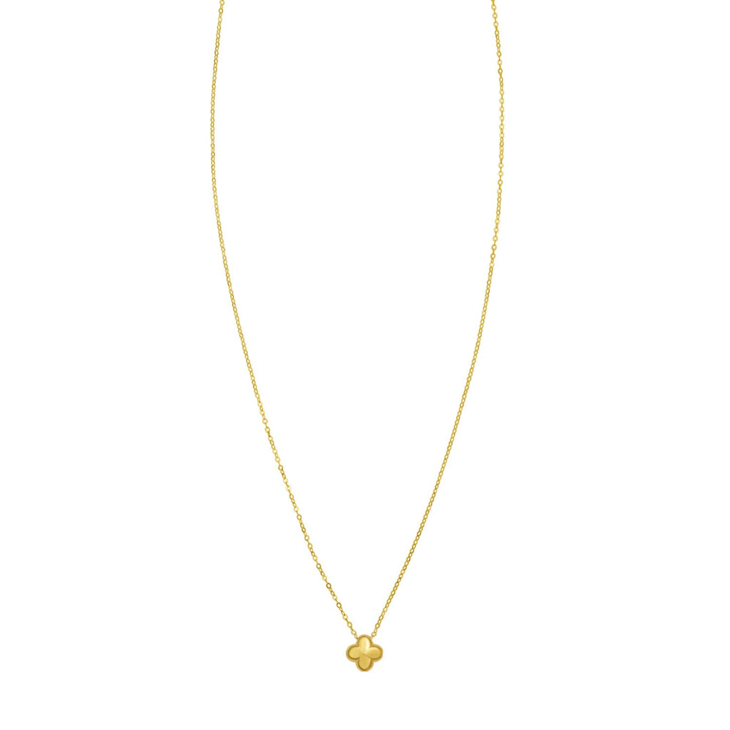 14K Yellow Gold Puffed Mini Clover Pendant Necklace
