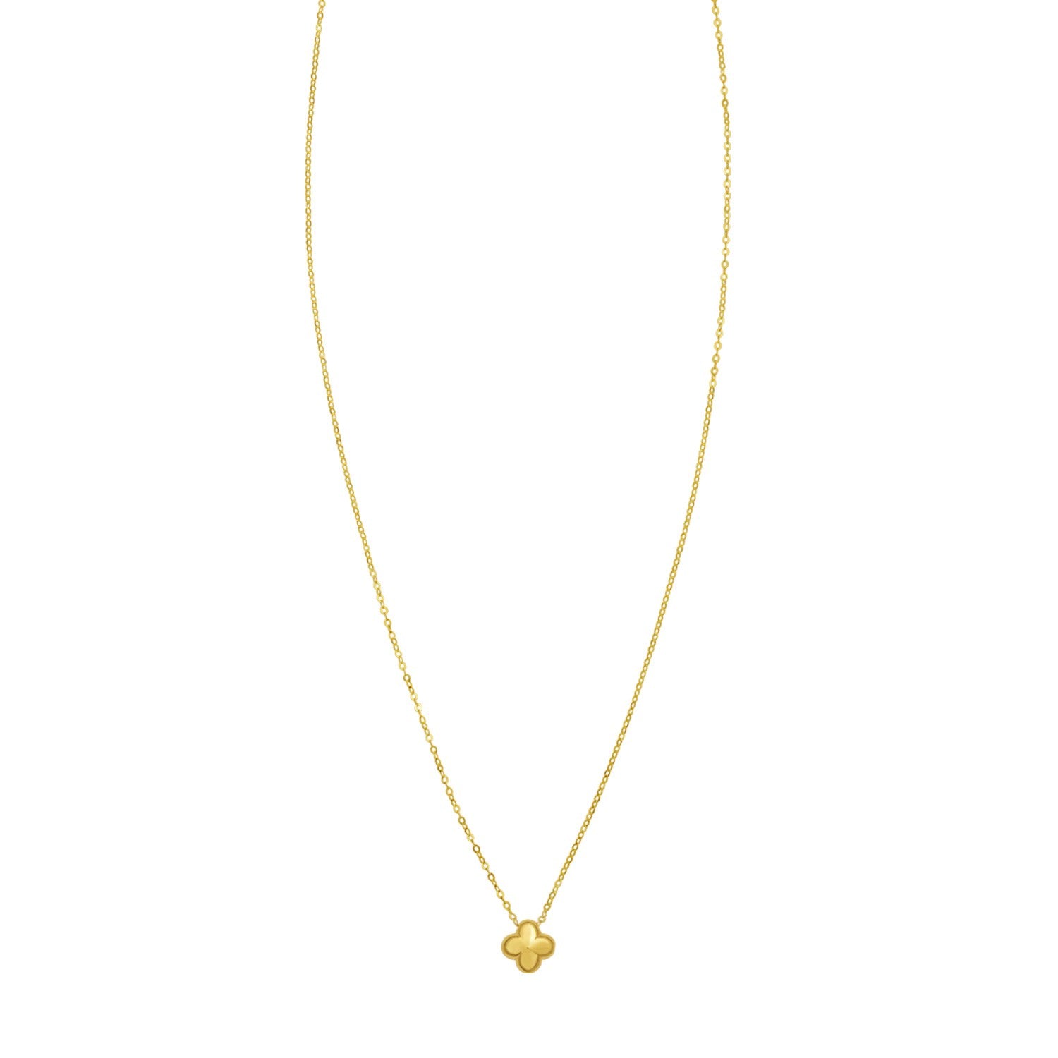 14K Yellow Gold Puffed Mini Clover Pendant Necklace