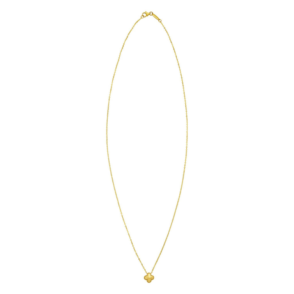 14K Yellow Gold Puffed Mini Clover Pendant Necklace
